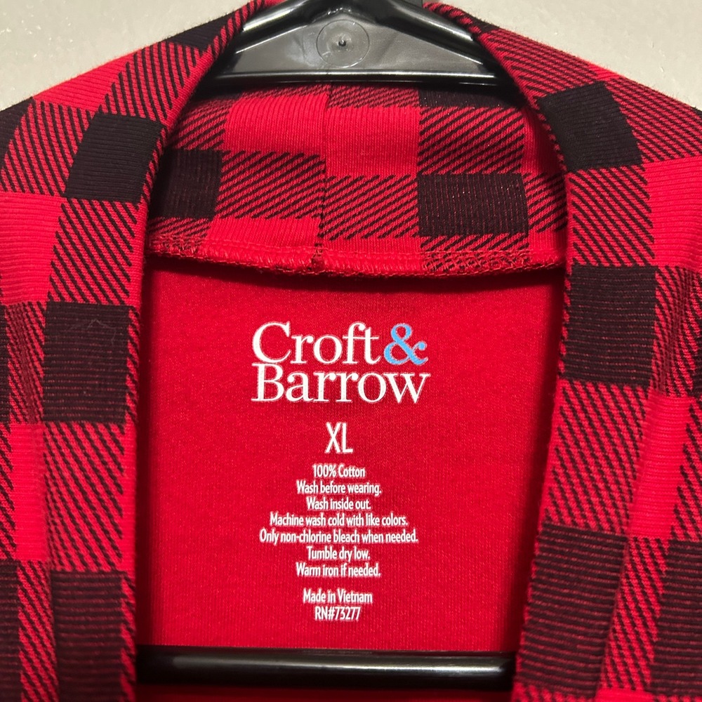 Croft & Barrow Top Women XL Red Black Buffalo Plaid Mock Neck Cotton Preppy Chic - Picture 3 of 5